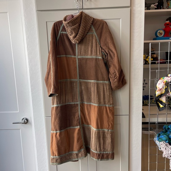 Retro Corduroy Mixed Media Earth Girl Patchwork Trench Coat Cropped Sleeve Small - Picture 10 of 14